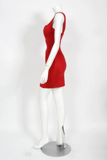 1991 Azzedine Alaia Documented Runway Red Bustier Bodycon Mini Dress