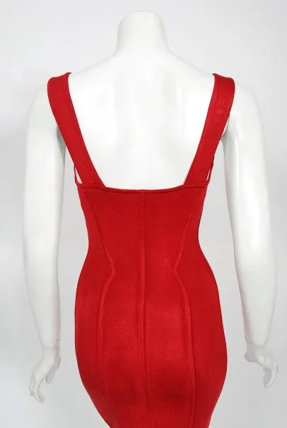 1991 Azzedine Alaia Documented Runway Red Bustier Bodycon Mini Dress