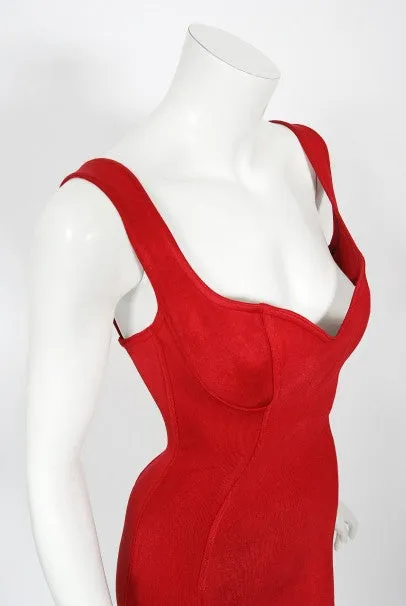 1991 Azzedine Alaia Documented Runway Red Bustier Bodycon Mini Dress