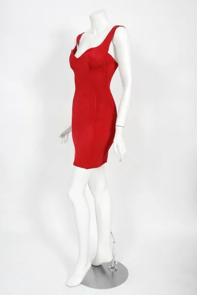 1991 Azzedine Alaia Documented Runway Red Bustier Bodycon Mini Dress