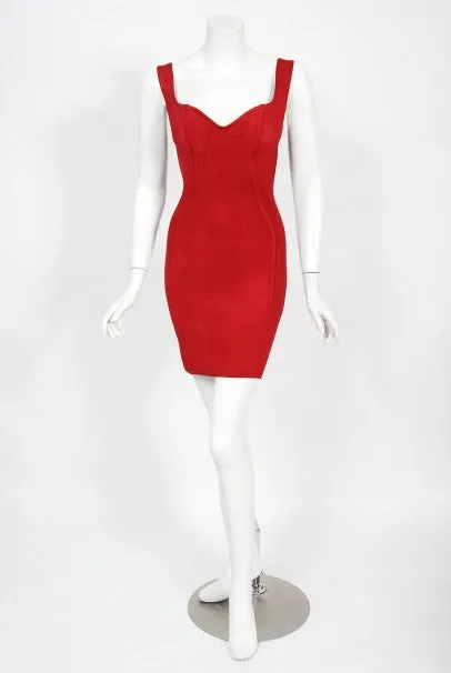 1991 Azzedine Alaia Documented Runway Red Bustier Bodycon Mini Dress