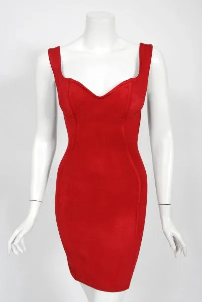 1991 Azzedine Alaia Documented Runway Red Bustier Bodycon Mini Dress