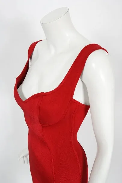 1991 Azzedine Alaia Documented Runway Red Bustier Bodycon Mini Dress