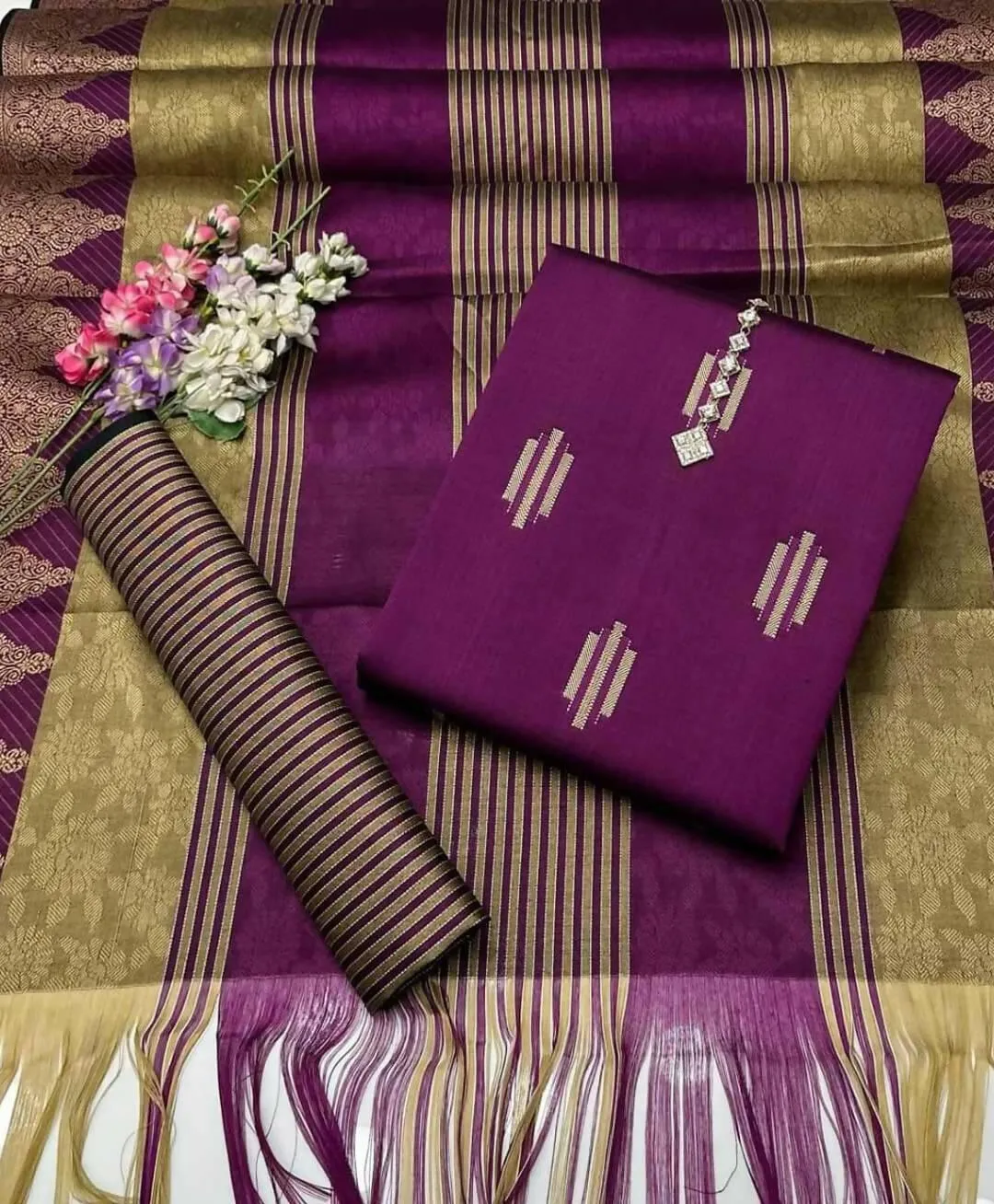 3 PC Unstitched Sussi Shirt & Trouser With Banarsi Dupatta