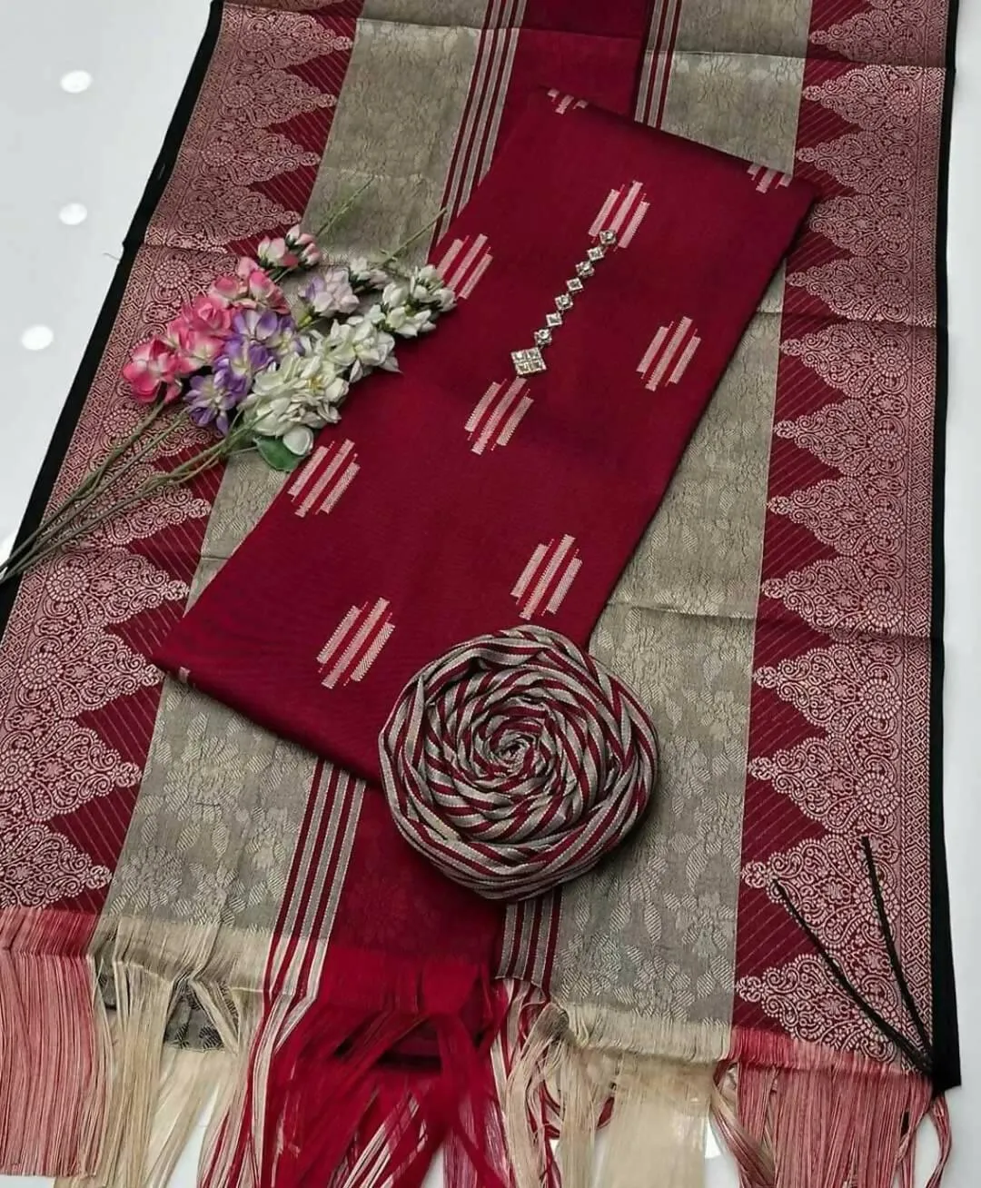 3 PC Unstitched Sussi Shirt & Trouser With Banarsi Dupatta