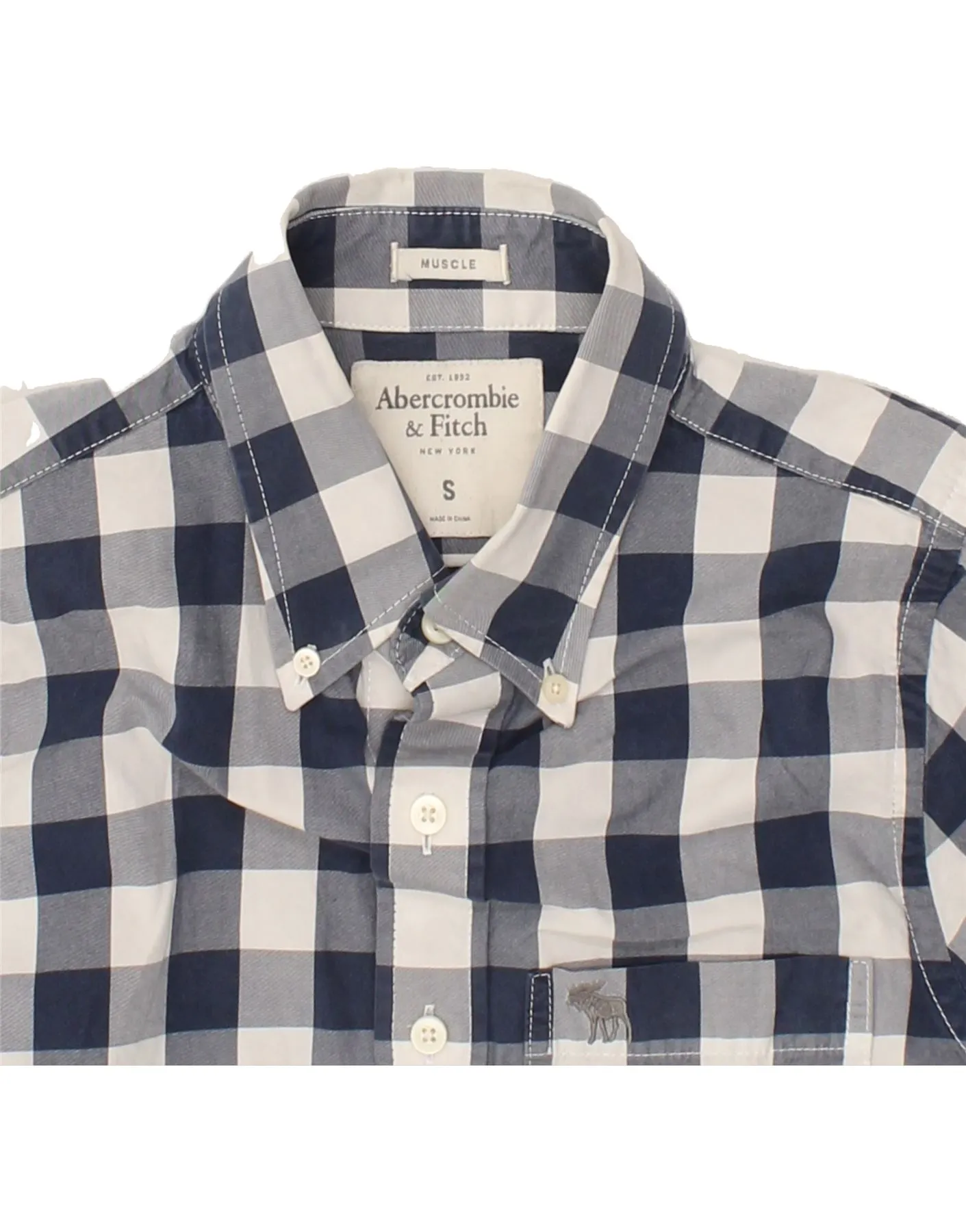 ABERCROMBIE & FITCH Mens Muscle Shirt Small Navy Blue Gingham