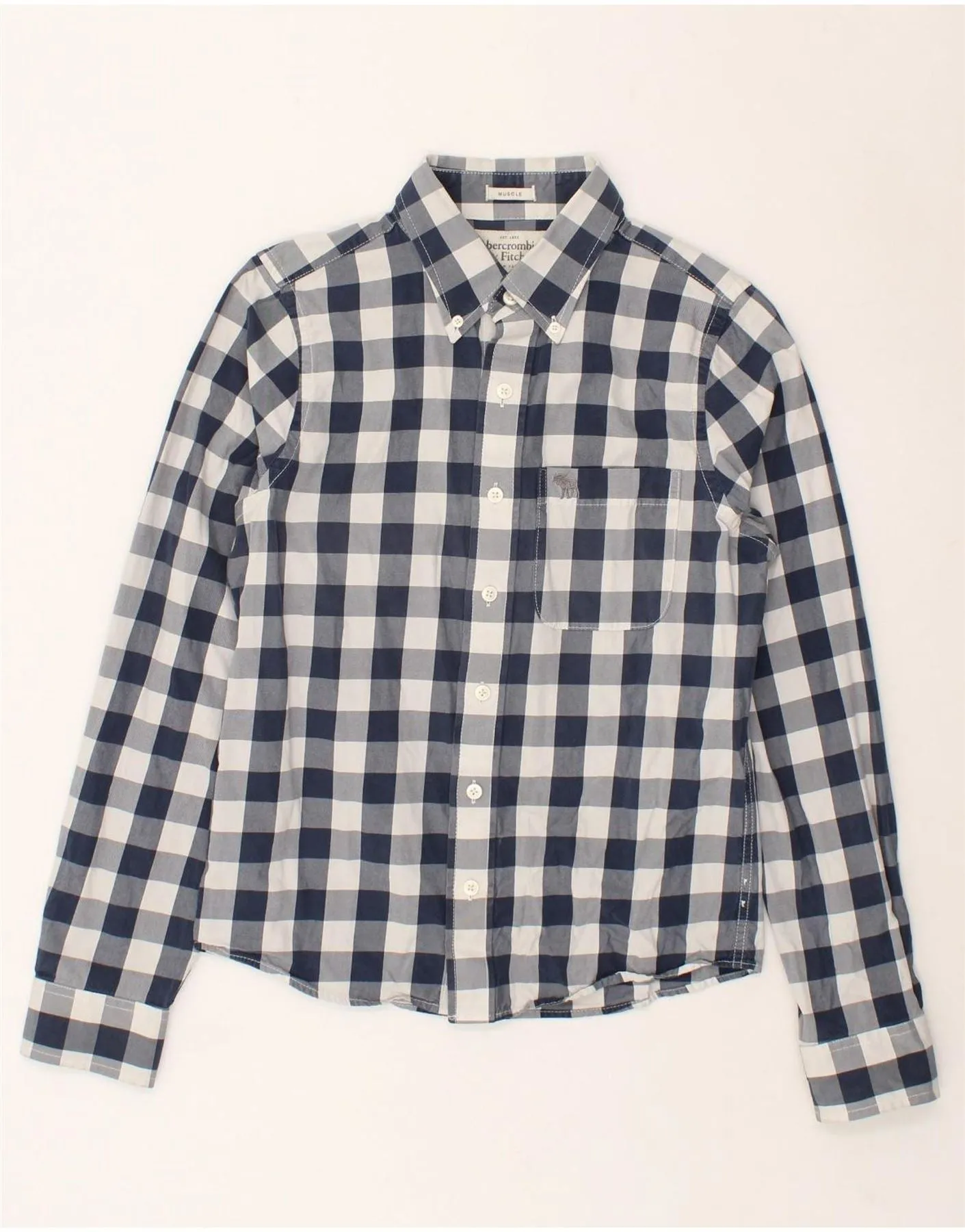 ABERCROMBIE & FITCH Mens Muscle Shirt Small Navy Blue Gingham