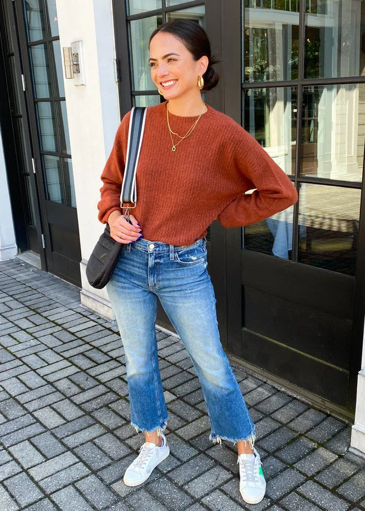 Alexis Mock Neck Ribbed Sweater- Brick ***FINAL SALE***