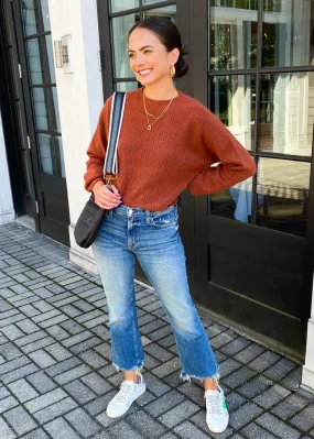 Alexis Mock Neck Ribbed Sweater- Brick ***FINAL SALE***