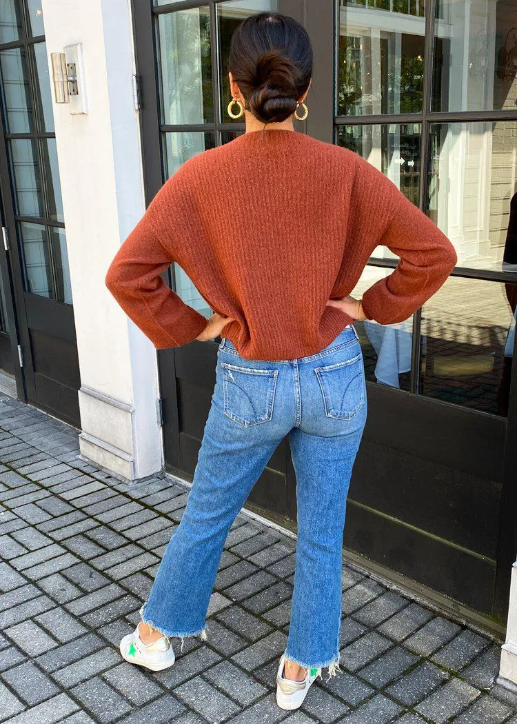 Alexis Mock Neck Ribbed Sweater- Brick ***FINAL SALE***