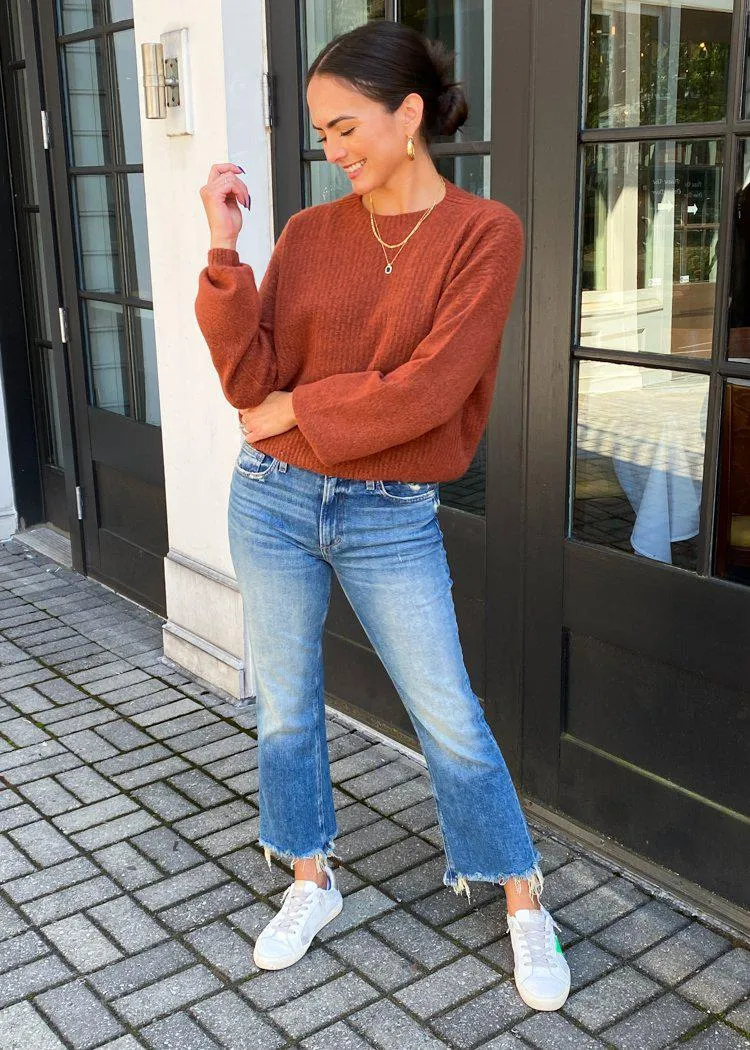 Alexis Mock Neck Ribbed Sweater- Brick ***FINAL SALE***