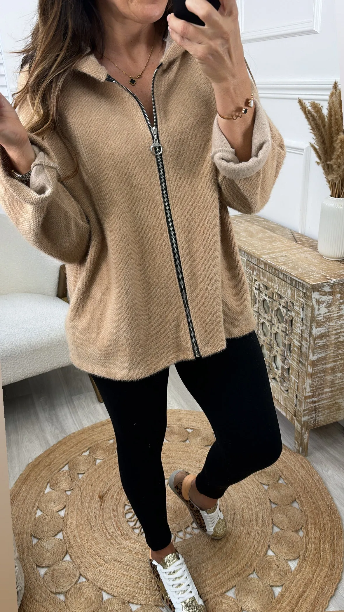 Ayda Beige Hooded Cardigan