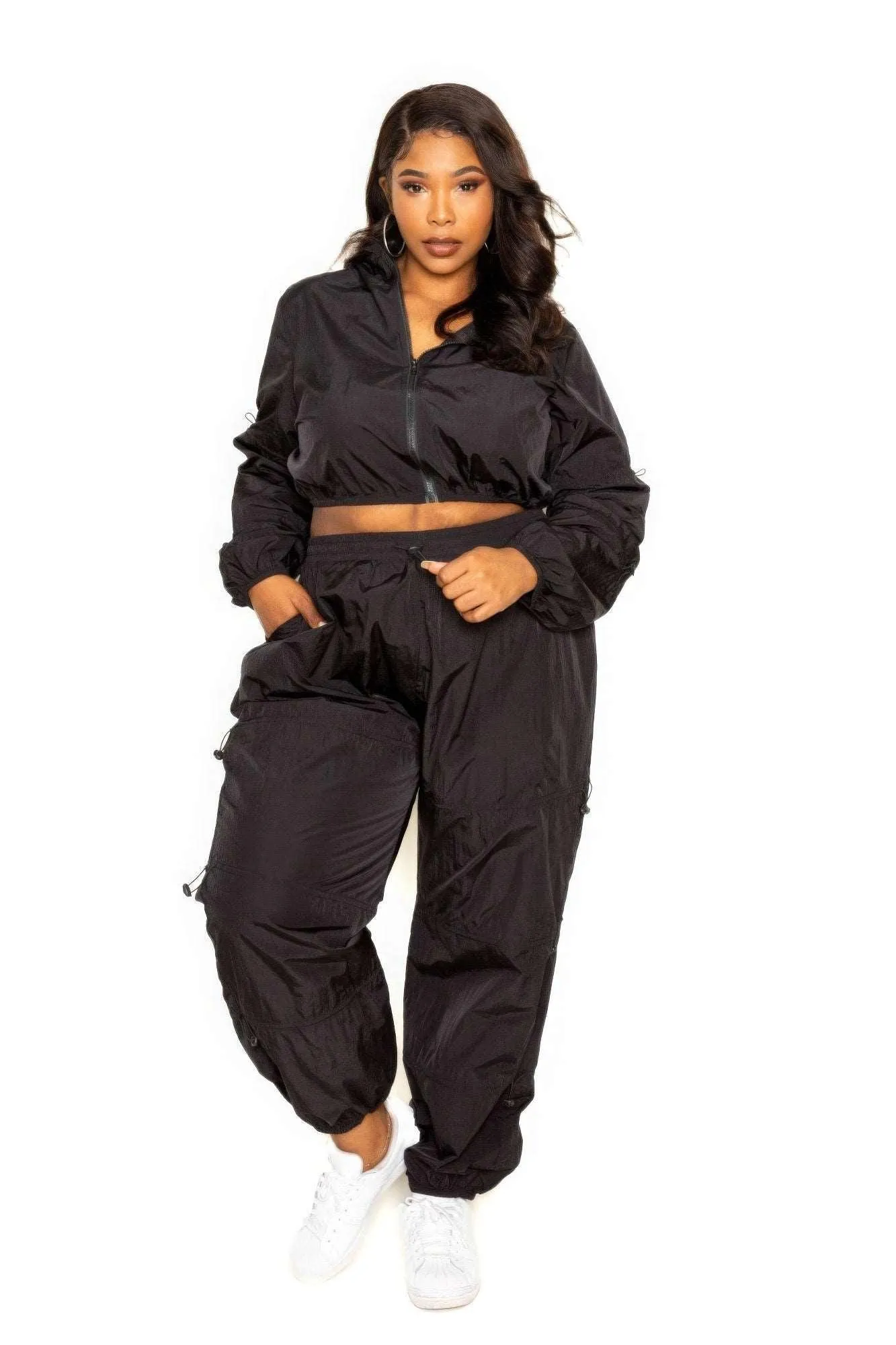 Black Active Zip Up Set Cord Lock Detail