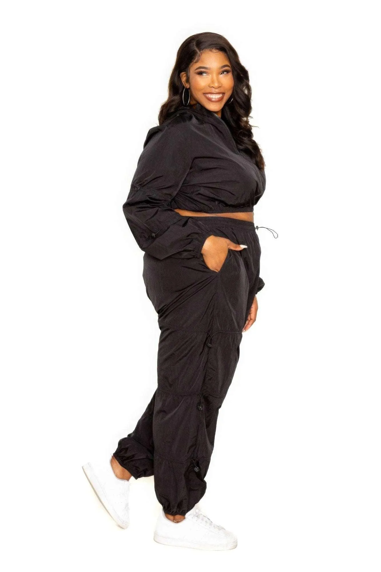 Black Active Zip Up Set Cord Lock Detail