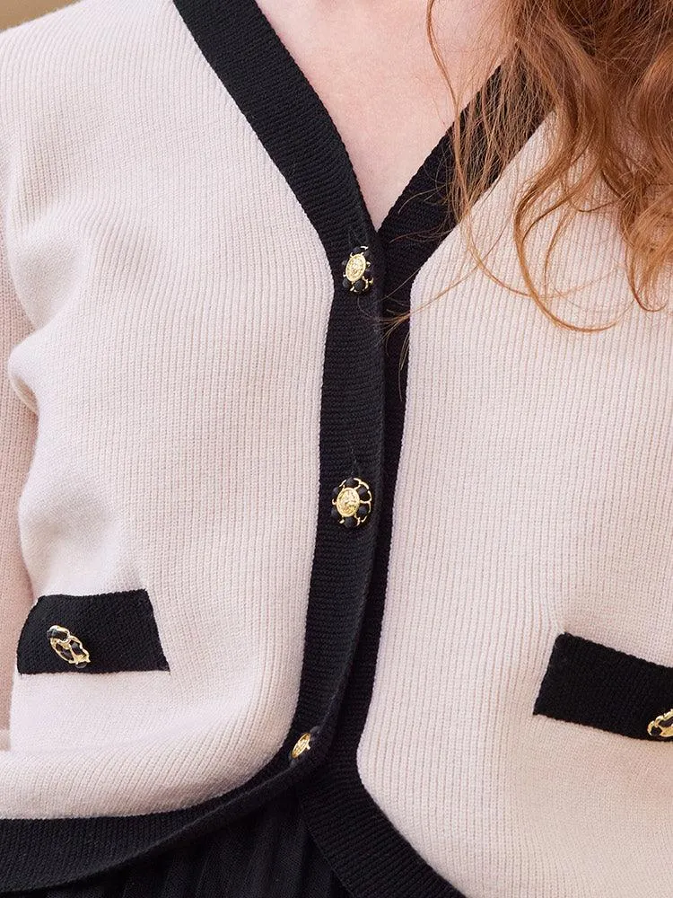 Black&Pink Crop Tencel Woolen Cardigan