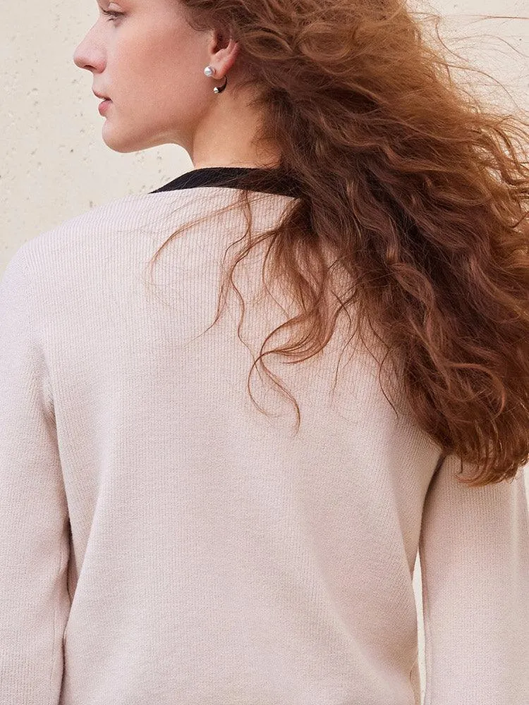 Black&Pink Crop Tencel Woolen Cardigan