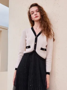 Black&Pink Crop Tencel Woolen Cardigan