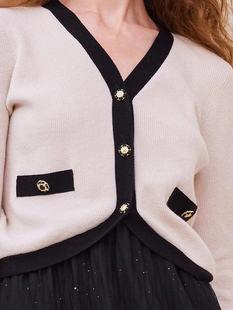 Black&Pink Crop Tencel Woolen Cardigan