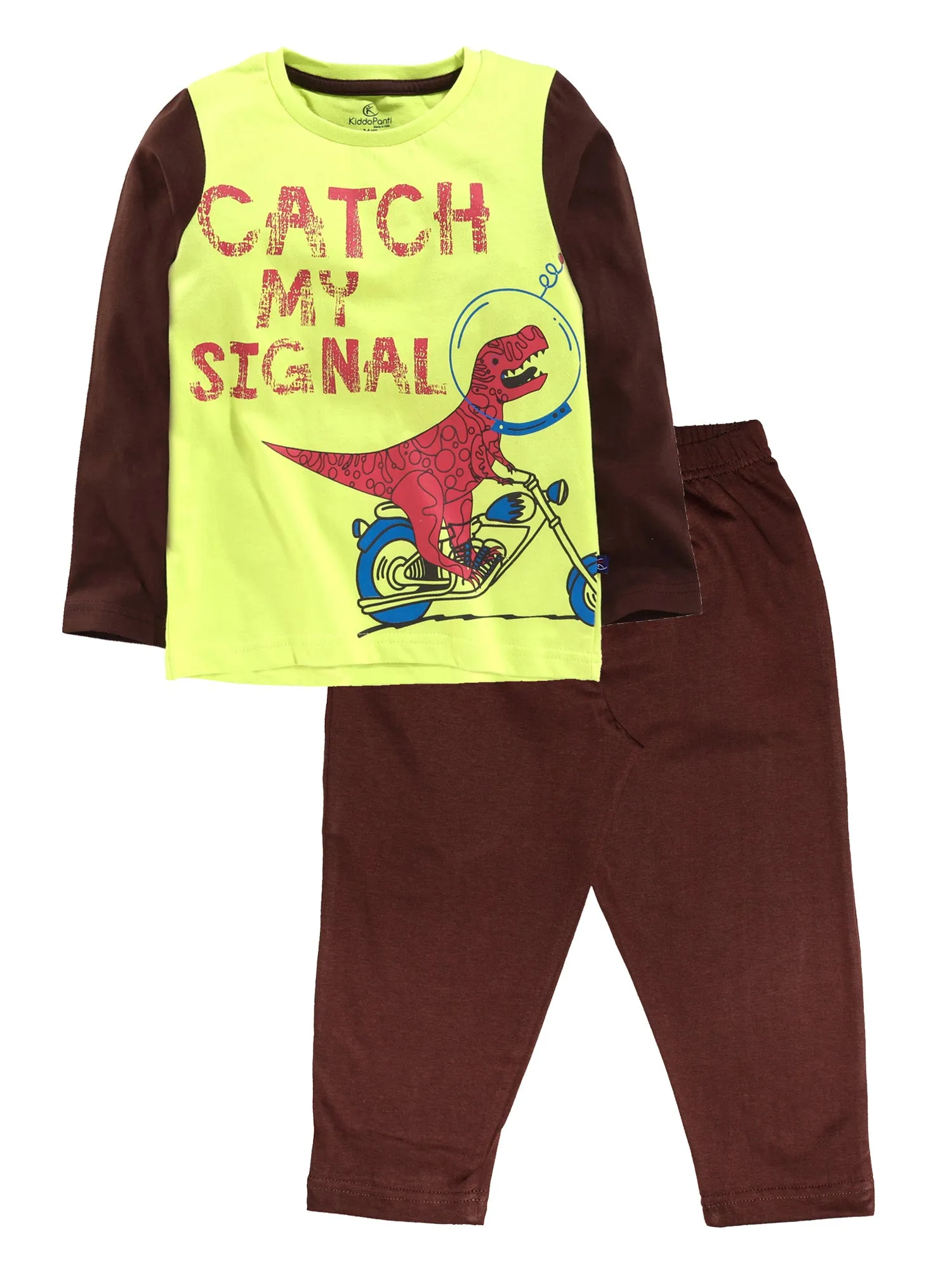 Boys Cotton T-Shirt with Print & Solid Pyjama Sets