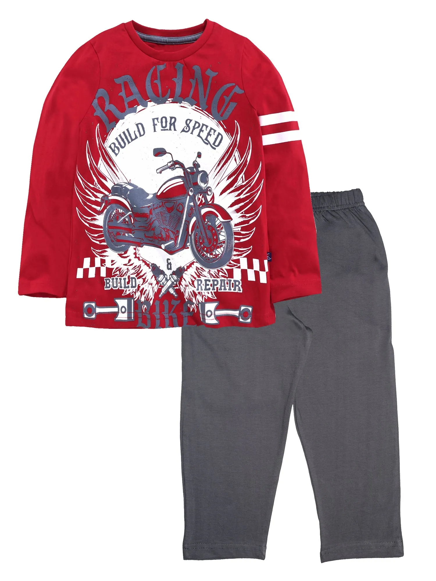 Boys Cotton T-Shirt with Print & Solid Pyjama Sets