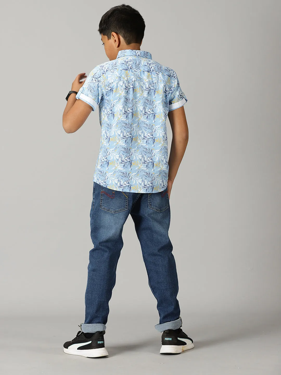 Boys Half Sleeve Printed Shirts & Basic 5 Pocket Denim Pant Set