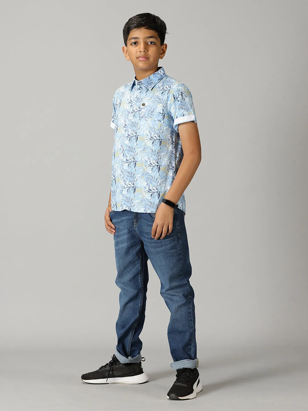 Boys Half Sleeve Printed Shirts & Basic 5 Pocket Denim Pant Set