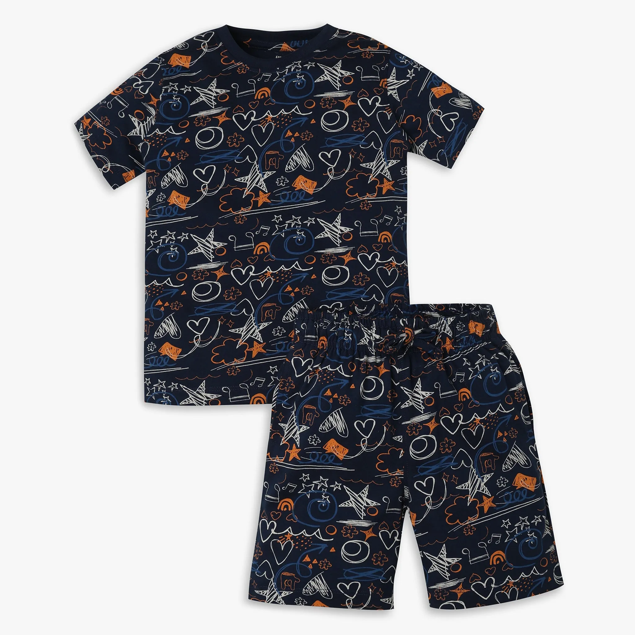 Boys Regular Fit Printed T-Shirt with Pyjama Sleepwear Set