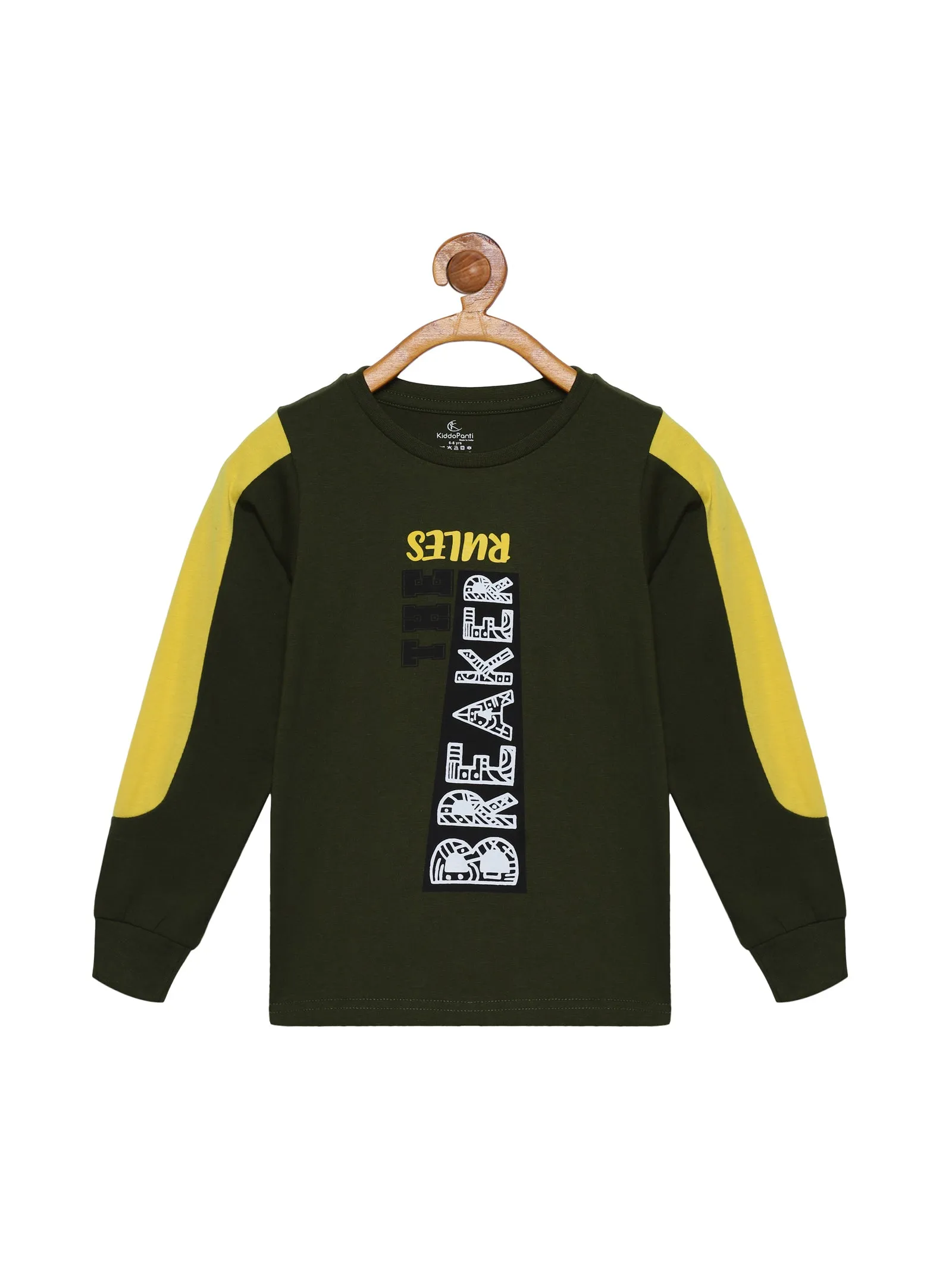 Boys Shoulder Panel Chest Print Tee & Solid Track Pant