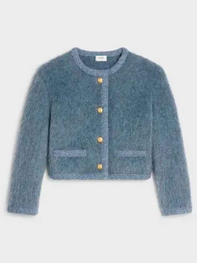 Brushed Mohair Crop Cardigan Blue