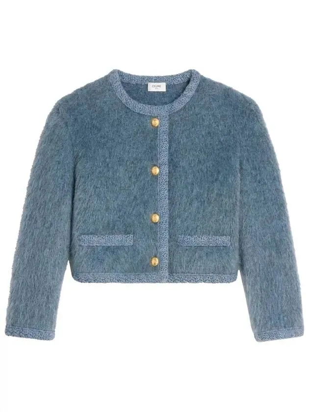 Brushed Mohair Crop Cardigan Blue