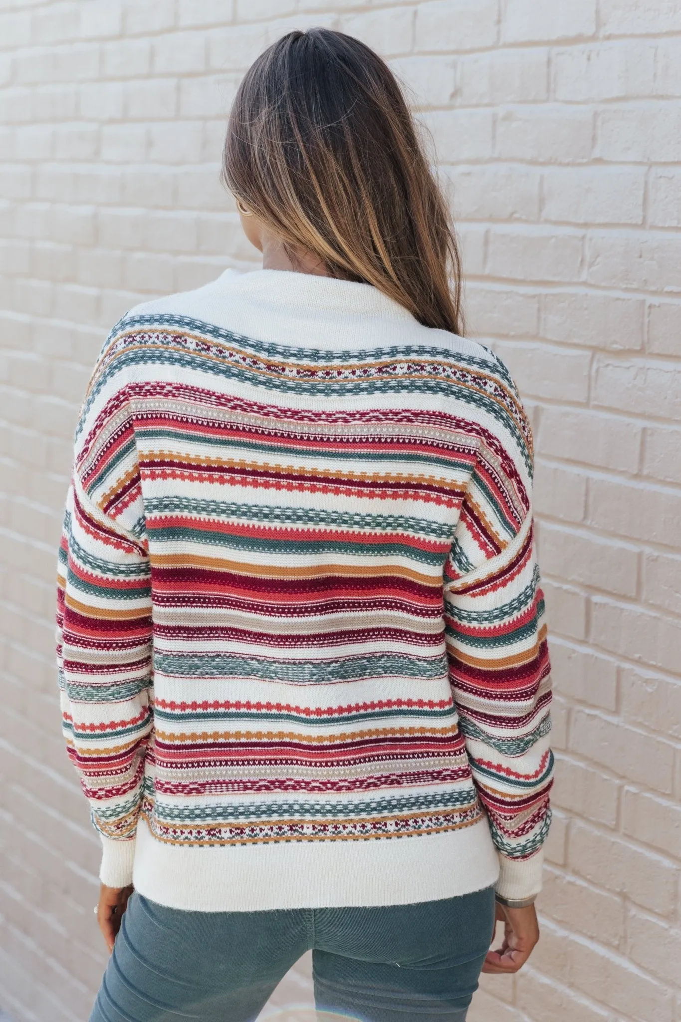 Burgundy Fair Isle Pattern Pullover Sweater