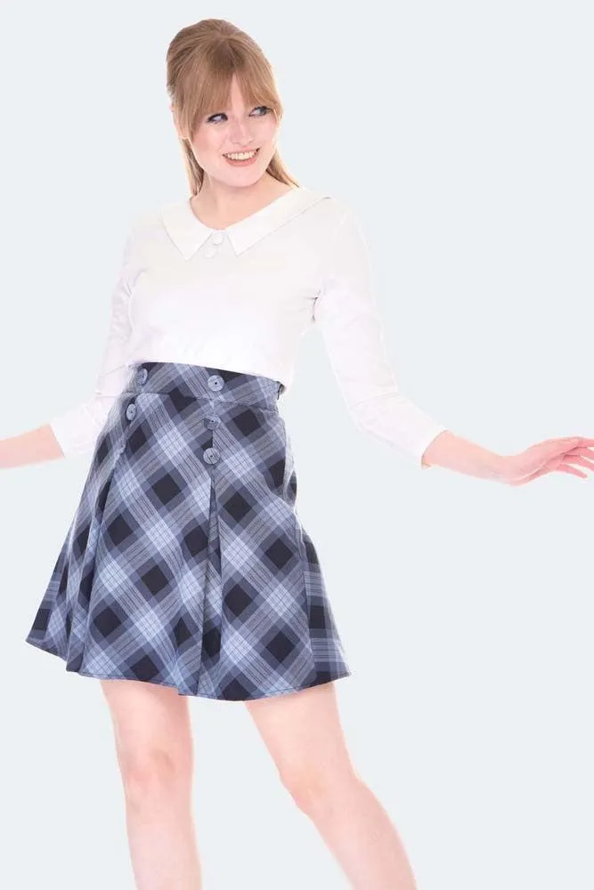 Button Detail Grey Tartan Skirt