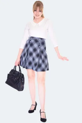 Button Detail Grey Tartan Skirt