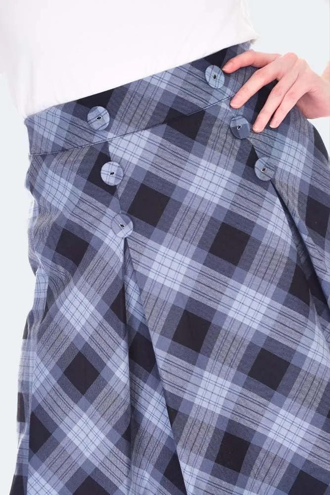 Button Detail Grey Tartan Skirt