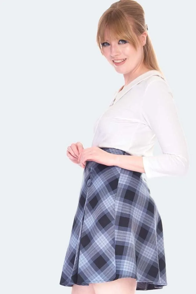 Button Detail Grey Tartan Skirt