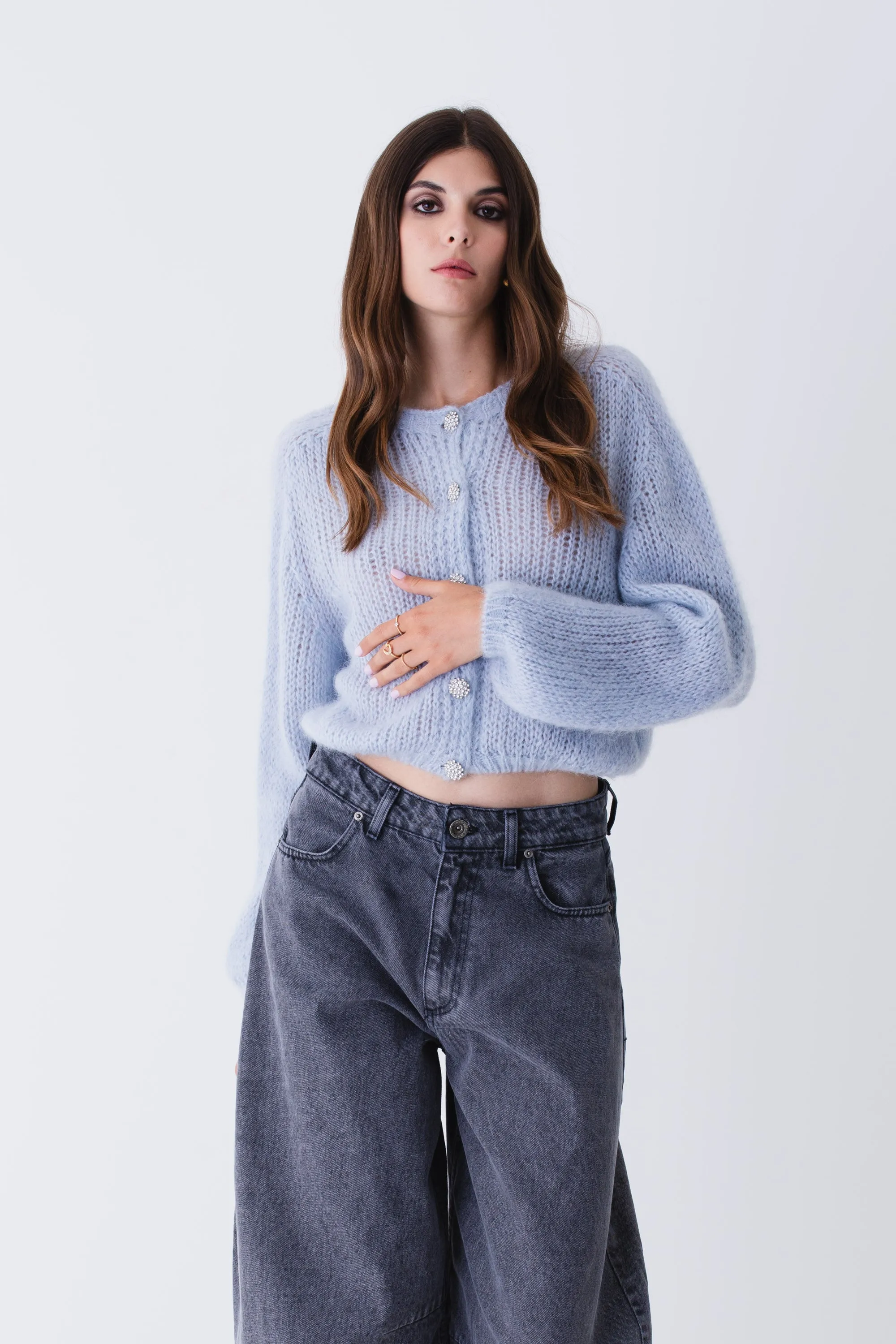 Cardigan con bottoni gioiello in mohair - FW25