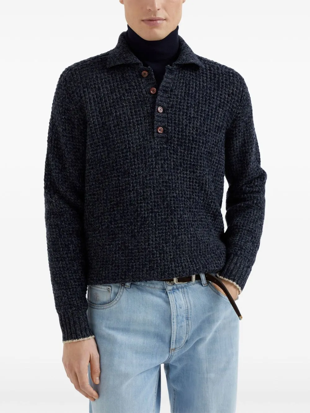 CASHMERE AND WOOL KNITTED POLO