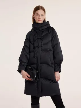 Cheongsam Button Hooded Mid-Length Goose Down Garment