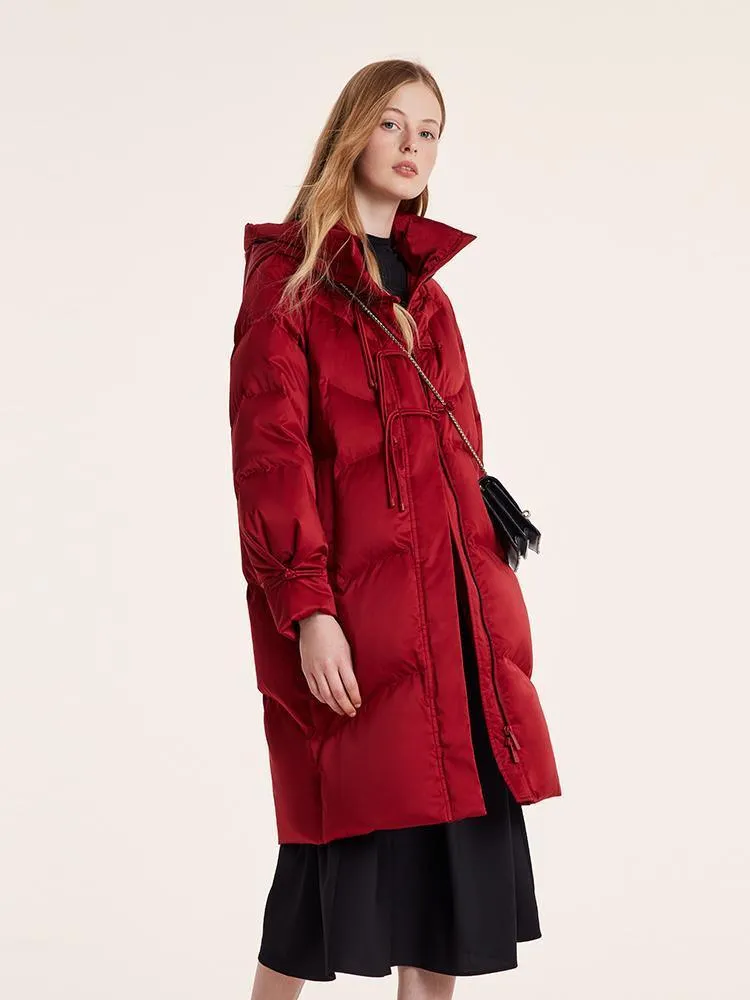 Cheongsam Button Hooded Mid-Length Goose Down Garment