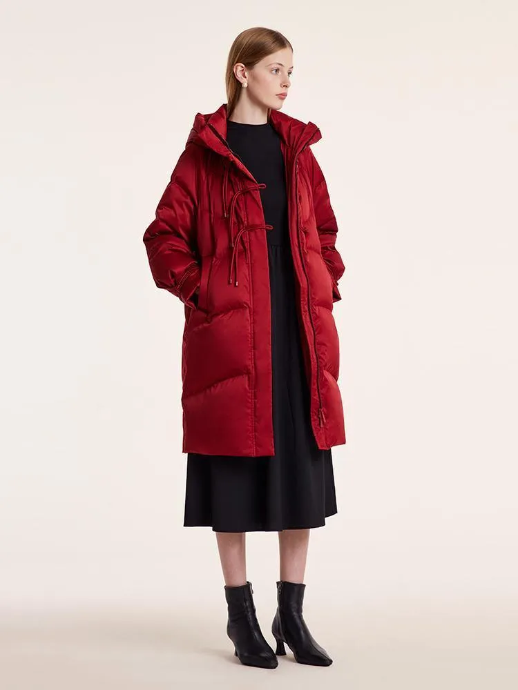 Cheongsam Button Hooded Mid-Length Goose Down Garment