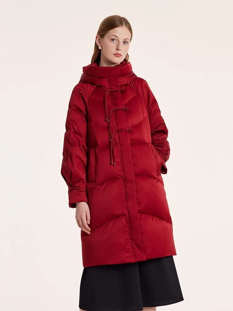 Cheongsam Button Hooded Mid-Length Goose Down Garment