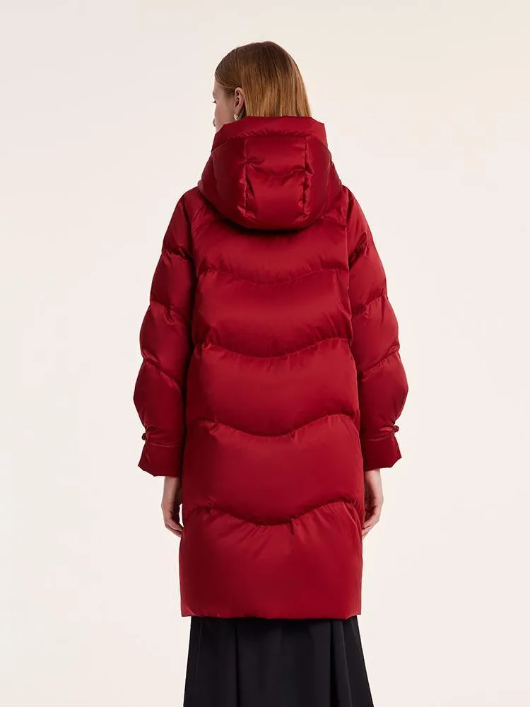 Cheongsam Button Hooded Mid-Length Goose Down Garment