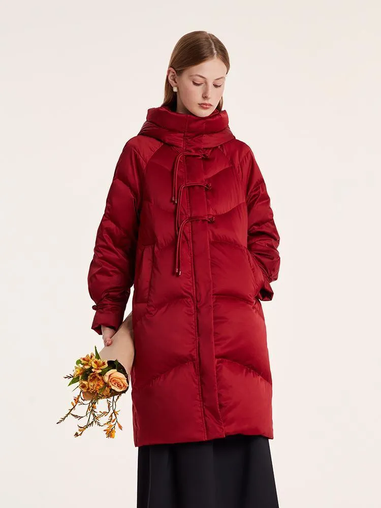 Cheongsam Button Hooded Mid-Length Goose Down Garment