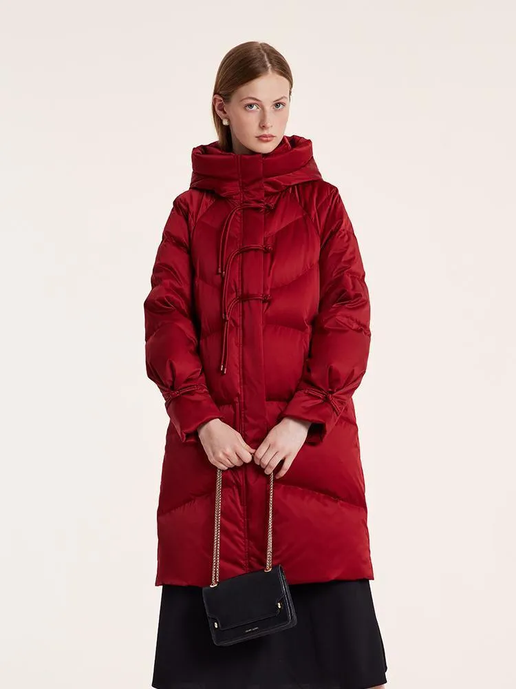 Cheongsam Button Hooded Mid-Length Goose Down Garment