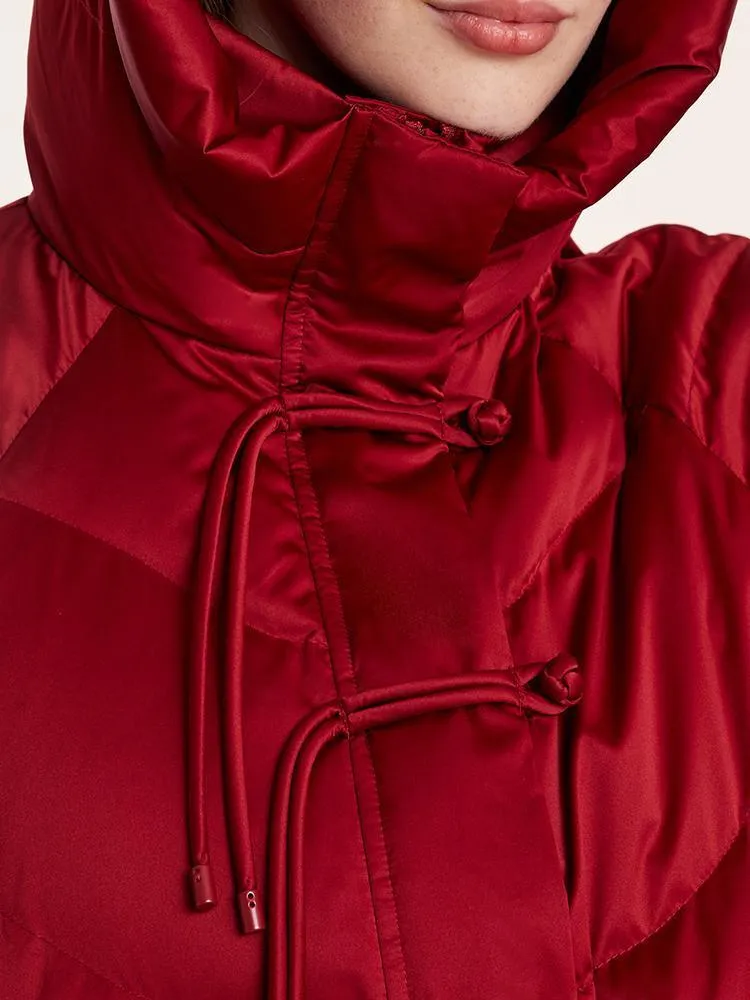 Cheongsam Button Hooded Mid-Length Goose Down Garment