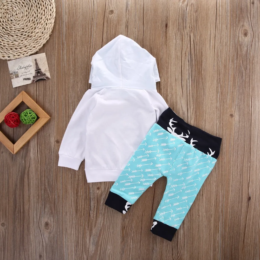 Christmas Kids Baby Girls Boys Reindeer Hooded Tops  Pants Outfits Set 2pcs suit baby boy clothes