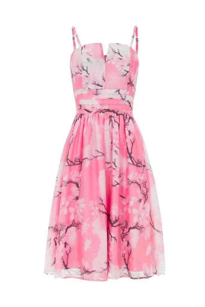 Clara Pink Dress with Neckline Detail