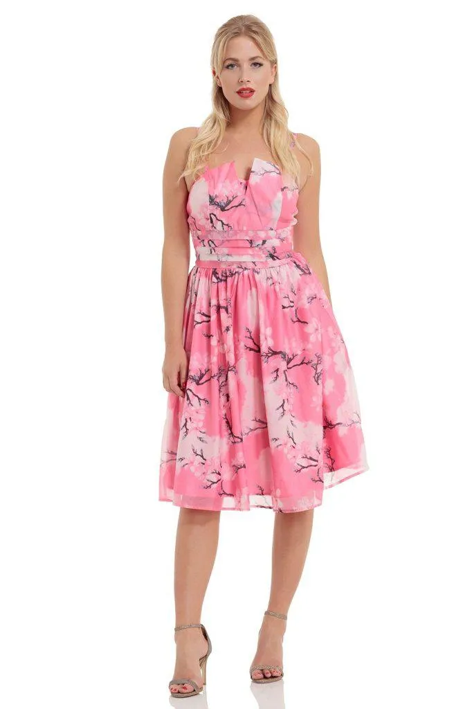 Clara Pink Dress with Neckline Detail
