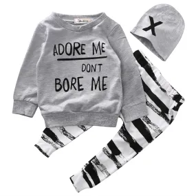 Clothes baby clothing sets Newborn Baby Boy Long Sleeve T shirt  zebra Pant Hat 3pcs Outfits Set