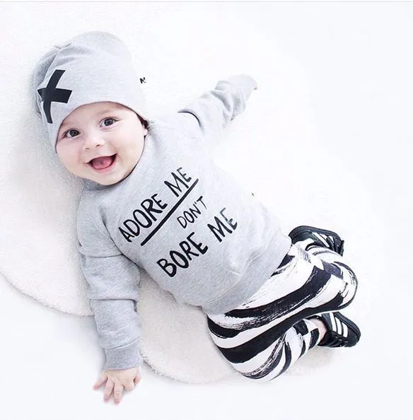 Clothes baby clothing sets Newborn Baby Boy Long Sleeve T shirt  zebra Pant Hat 3pcs Outfits Set